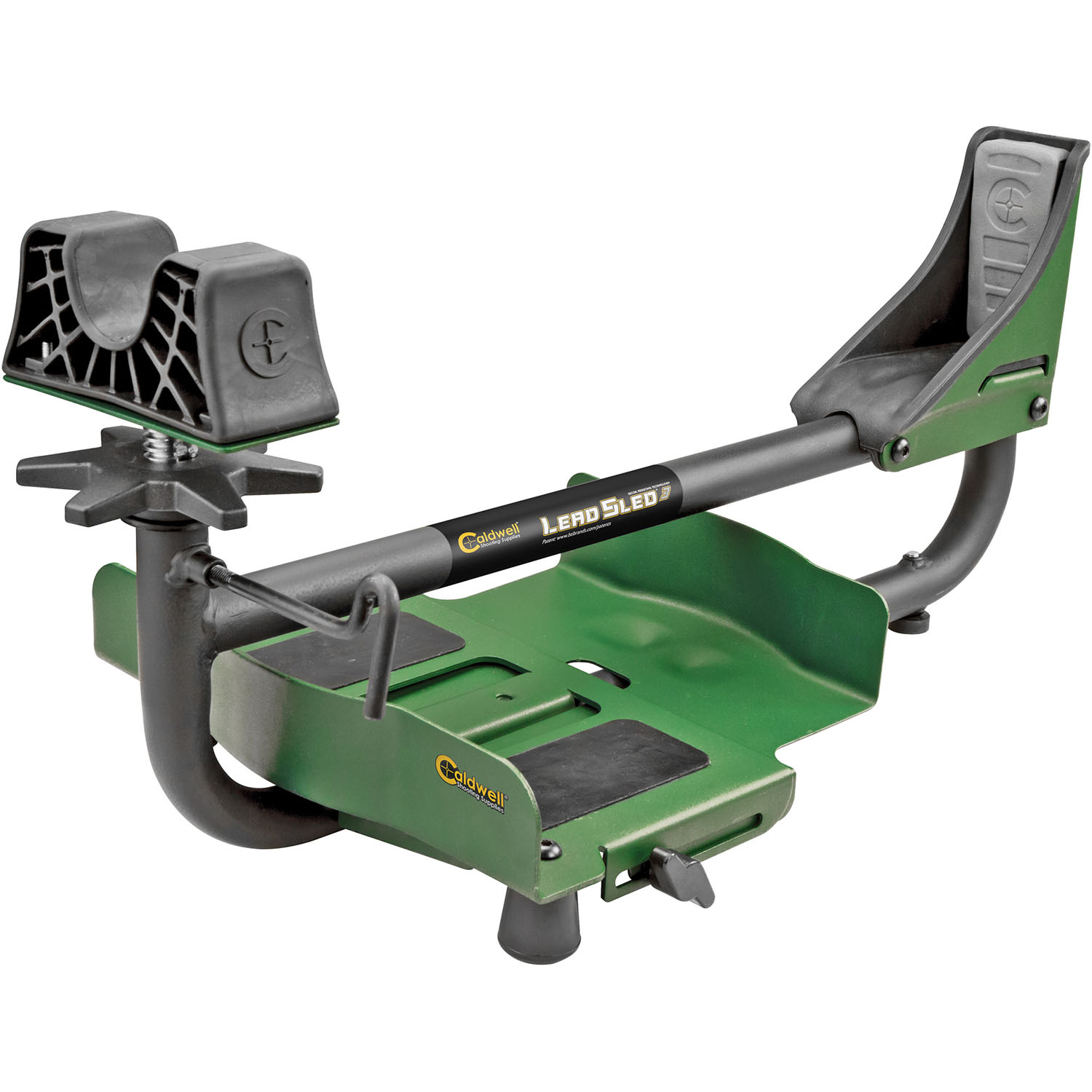 Caldwell Lead Sled 3 shooting rest in green with adjustable weight tray and non-marring front cradle