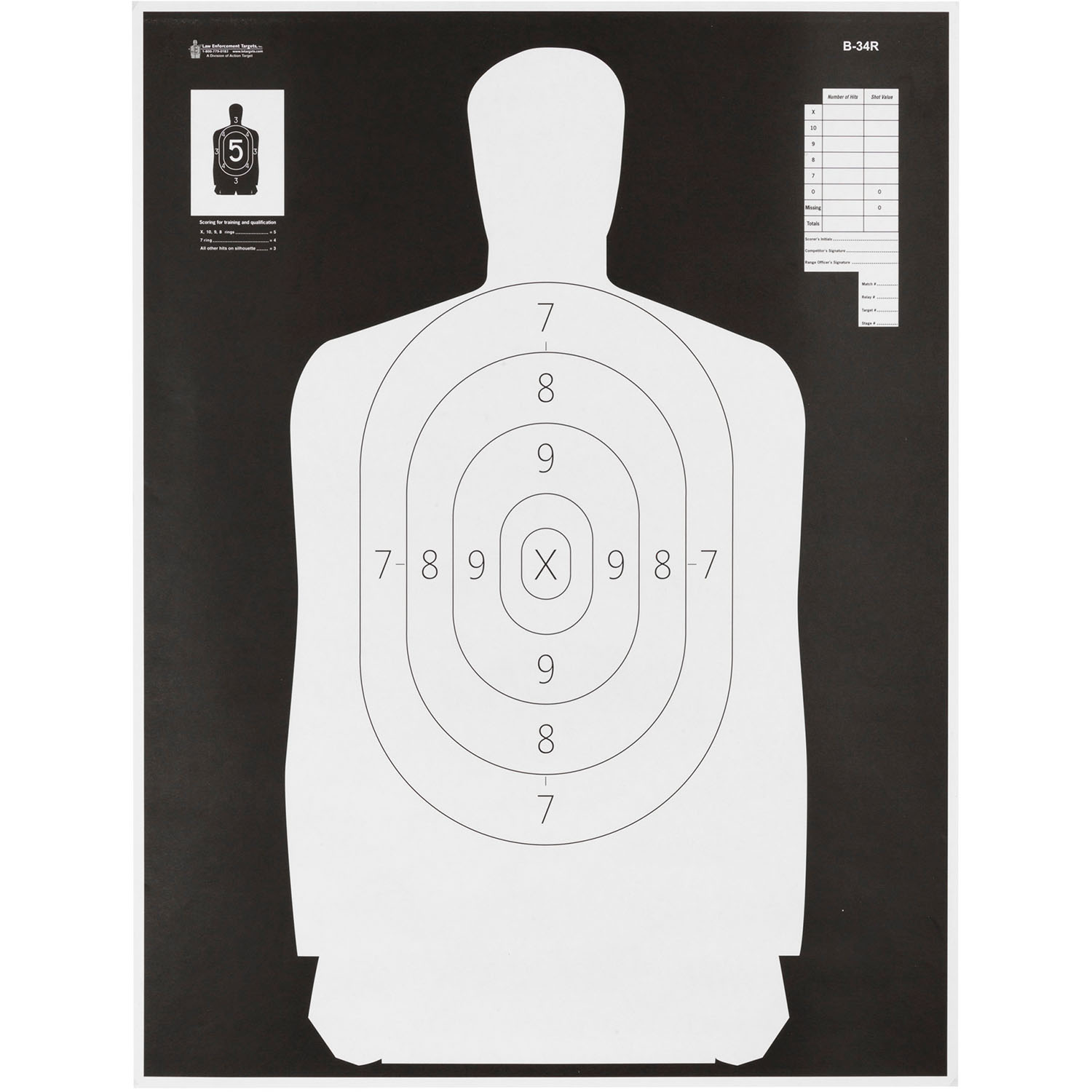 Action Target B-34R Reverse Qualification Target - Ivory Silhouette, 17.5x23 Inches, 100 Pack