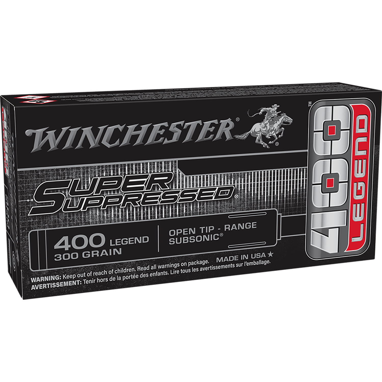Winchester Super Suppressed 400 Legend 300 grain ammunition 20-round box packaging