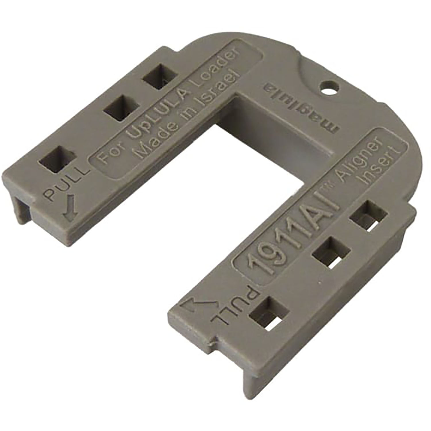 Maglula 1911AI aligner insert accessory for UpLULA magazine loader showing dual-piece design for single-stack magazines